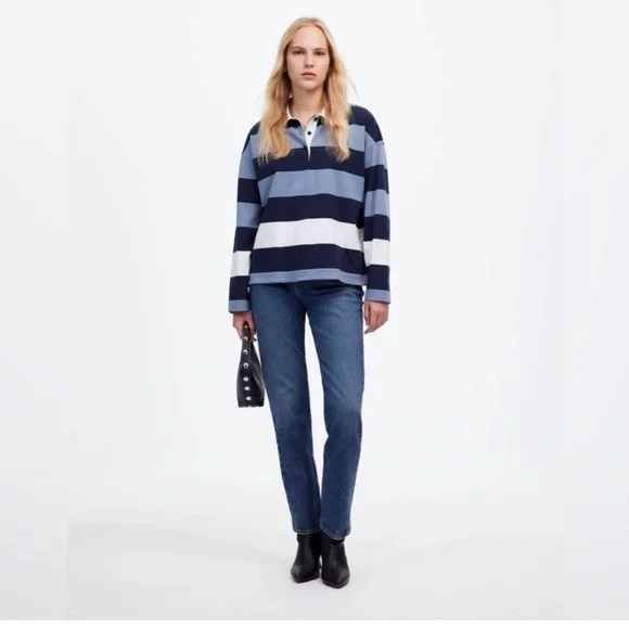 Madewell Navy, Light Blue & White Striped Rugby Polo - Picture 2 of 4